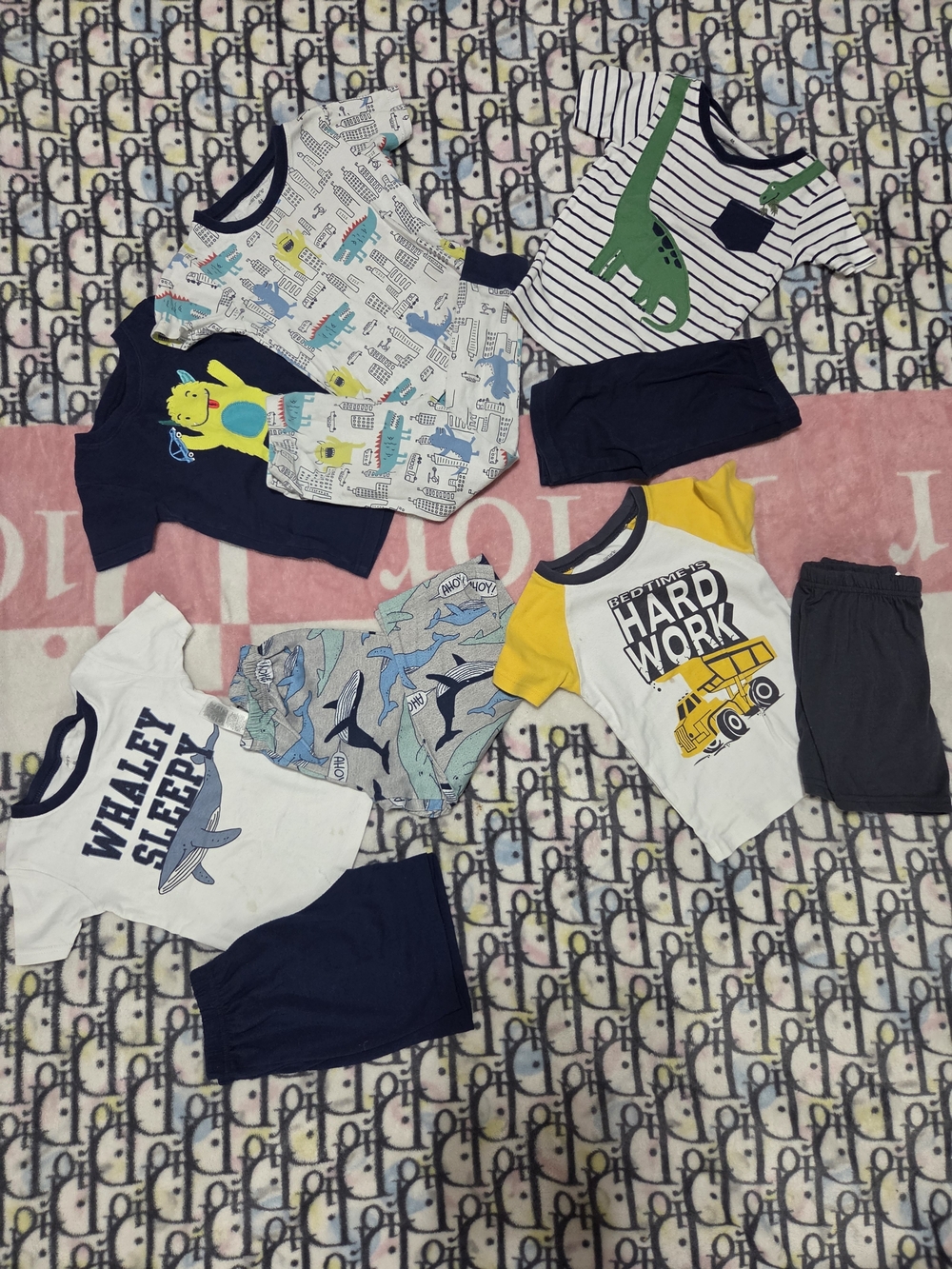 Kids Short Sleeve Pajama Set - Navy, White, Yellow, Green